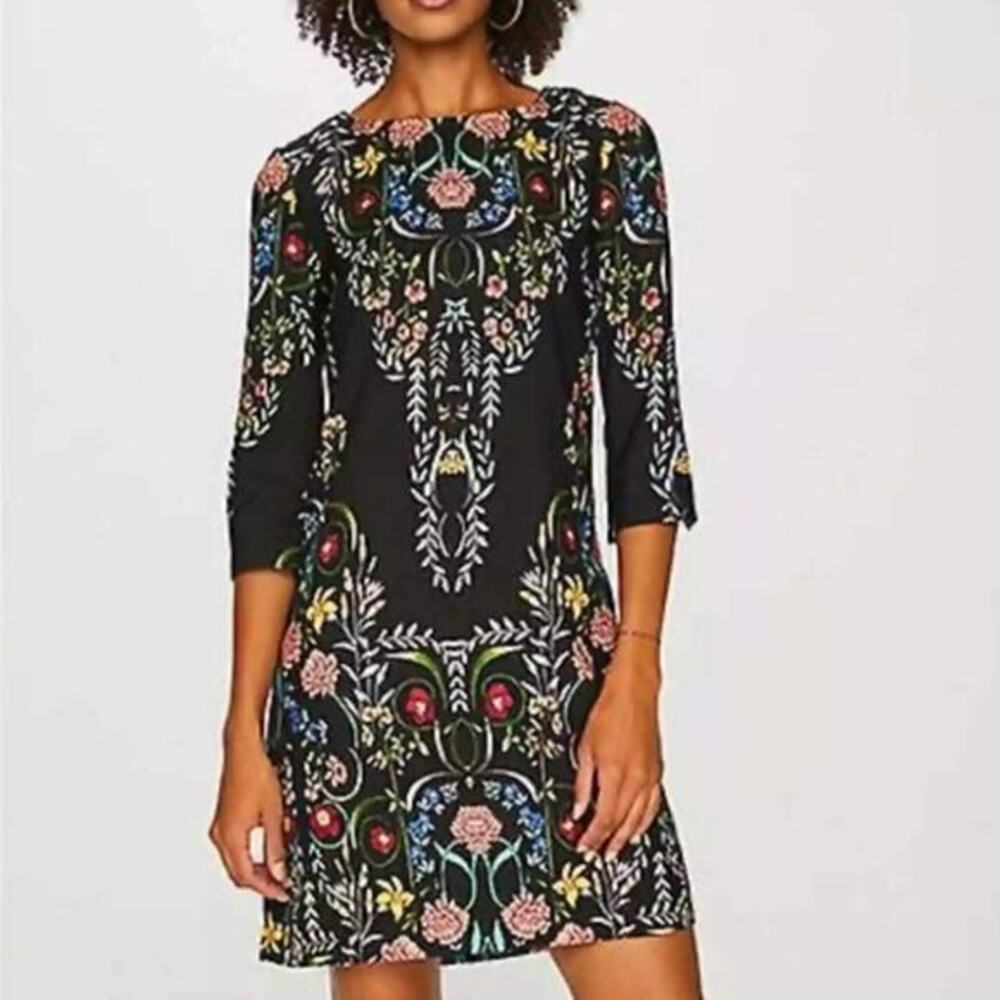 DESIGUAL Clementine Folk Floral Shift Mini Dress Boho Festival Size 36 New